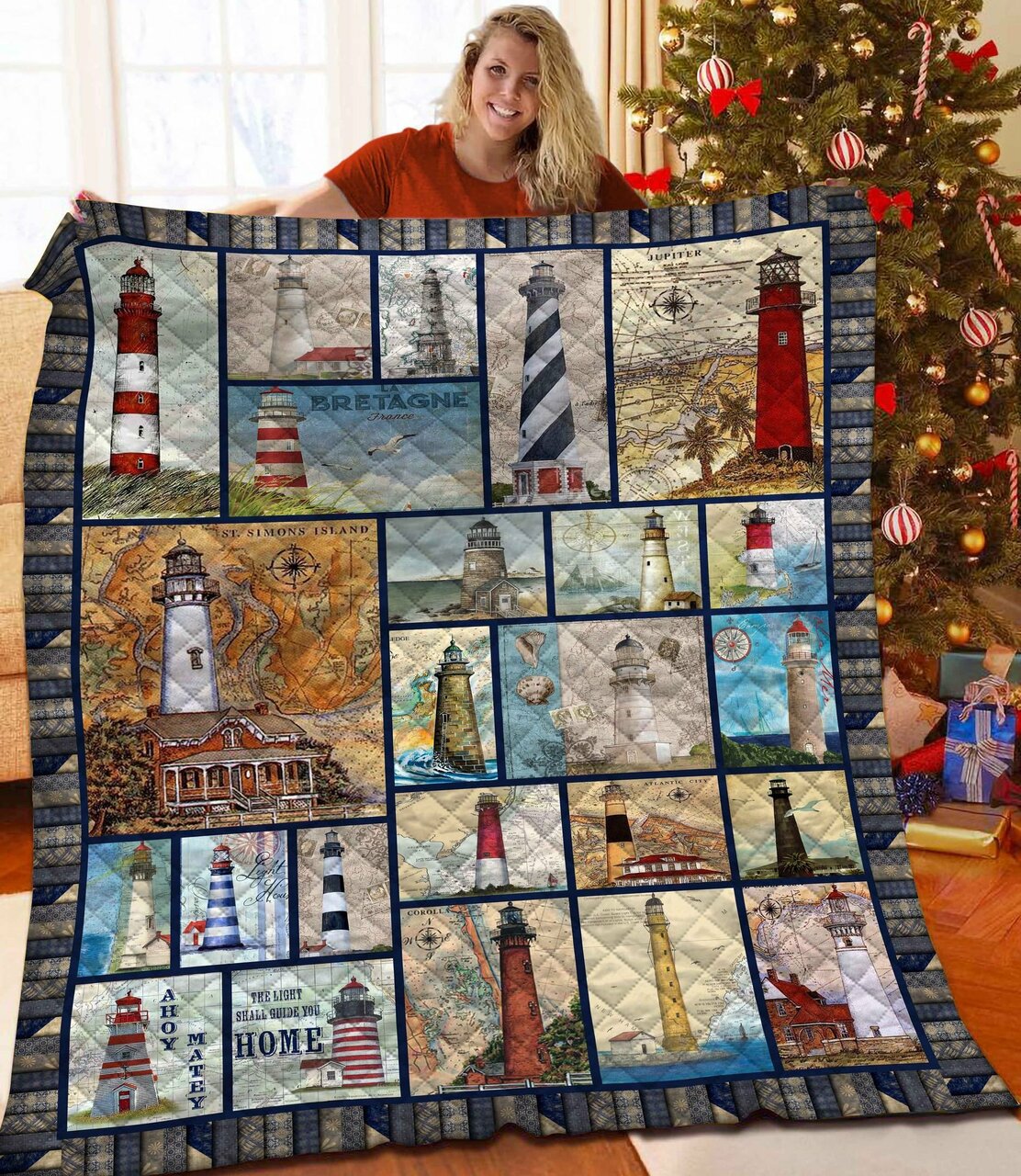 Personalized Lighthouse Quilt Bedding Set - Great for Bedroom Decoration