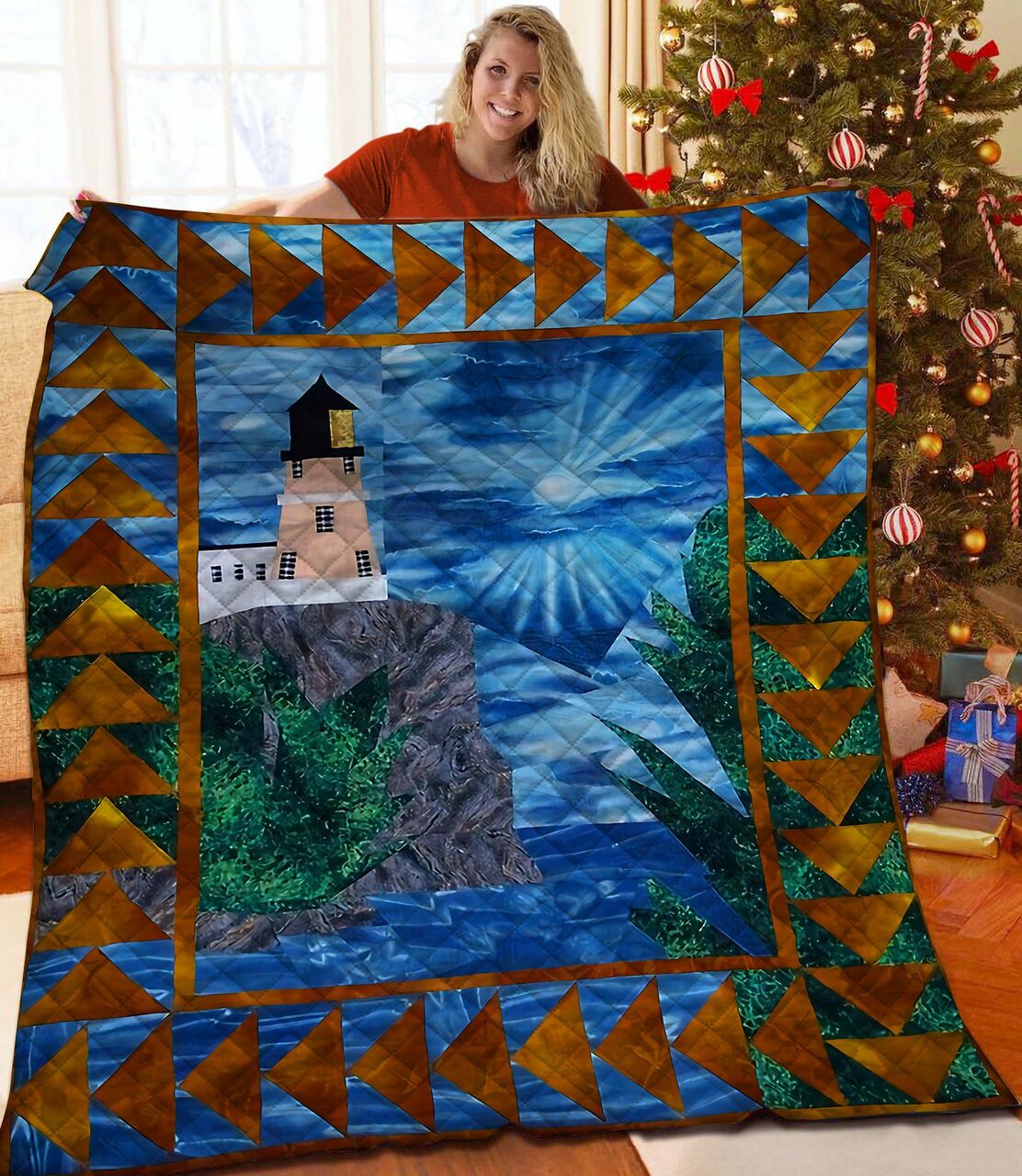 Personalized Lighthouse Quilt Bedding Set - Great for Bedroom Decoration and Family Gifts