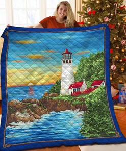 Personalized Lighthouse Quilt Blanket Perfect for Bedroom Decor and Family Gifts