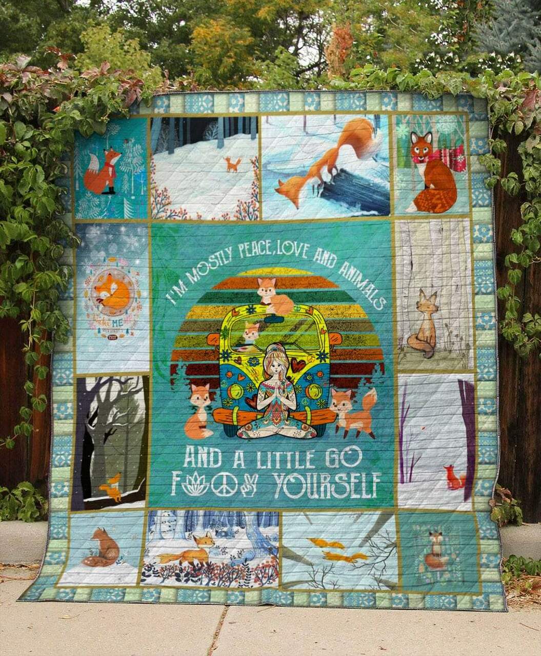 Personalized Love And Animals Fox Quilt Blanket - Gifts for Family Bedroom Decor