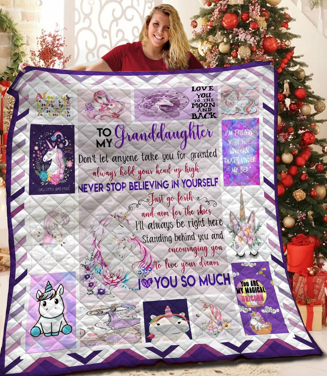 Personalized Love My Unicorn Nana Quilt Bedding Set, Home Decor & Family Gifts