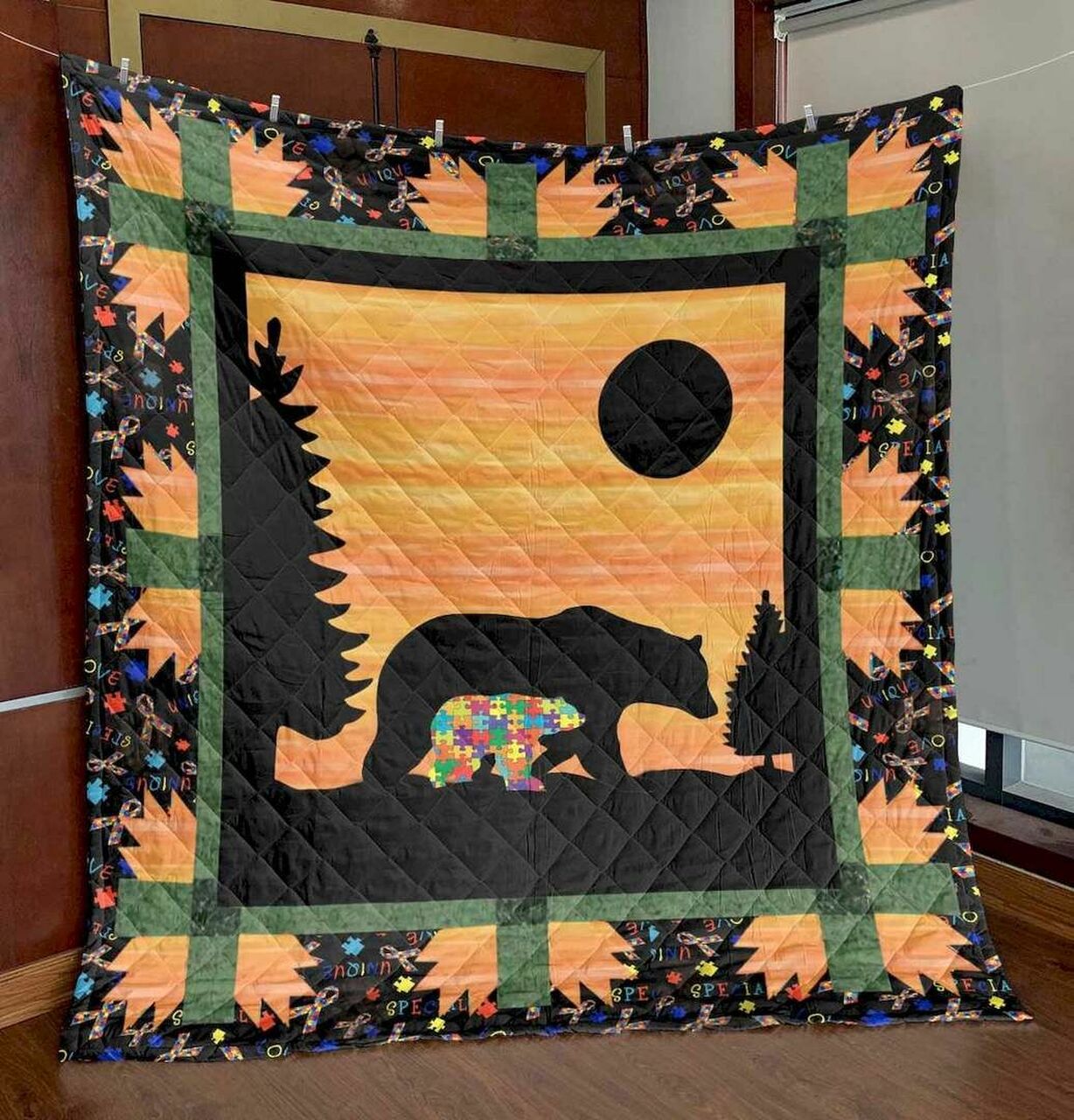 Personalized Mama Bear Quilt Bedding Set Blanket - Great for Bedroom Decoration & Family Gifts