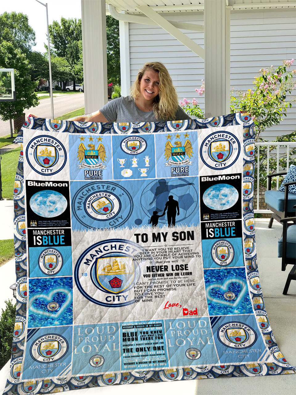 Personalized Manchester City To My Son Quilt Bedding Set, Home Decor & Gifts for Family