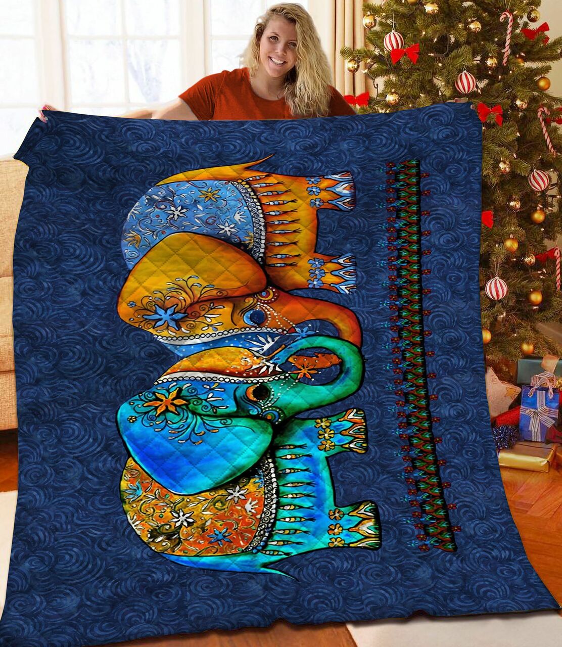 Personalized Mandala Elephant Quilt Bedding Set Great for Bedroom Decor and Family Gifts