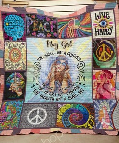 Personalized May Hippie Girl Quilt Blanket Bedding Set - Great for Bedroom Decor and Family Gifts