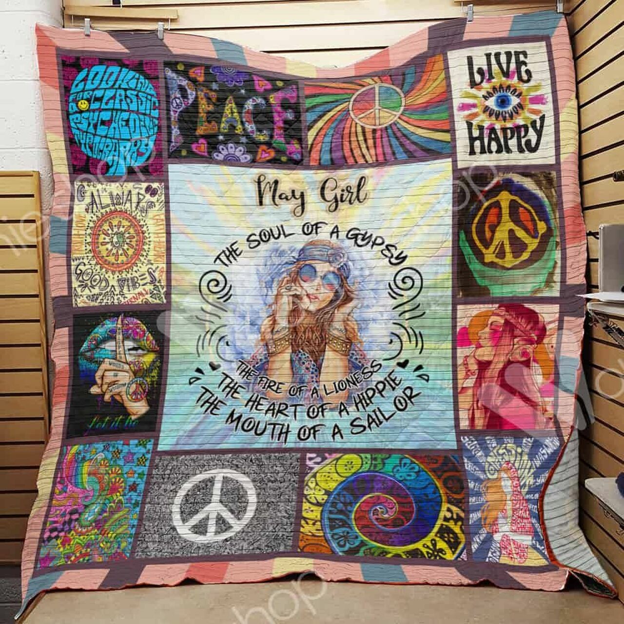 Personalized May Hippie Girl Quilt Blanket Bedding Set - Great for Bedroom Decor and Family Gifts