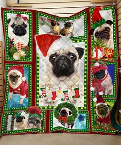 Personalized Merry Christmas Pug Quilt Bedding Set - Great for Bedroom Decor and Family Gifts