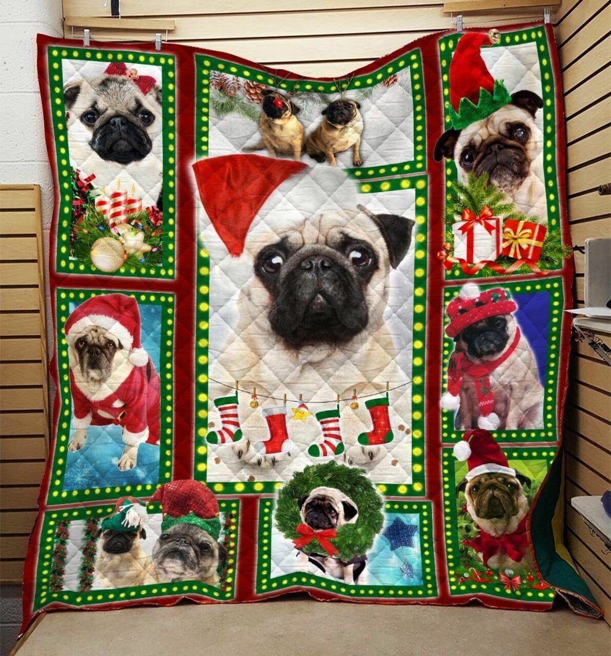 Personalized Merry Christmas Pug Quilt Bedding Set - Great for Bedroom Decor and Family Gifts