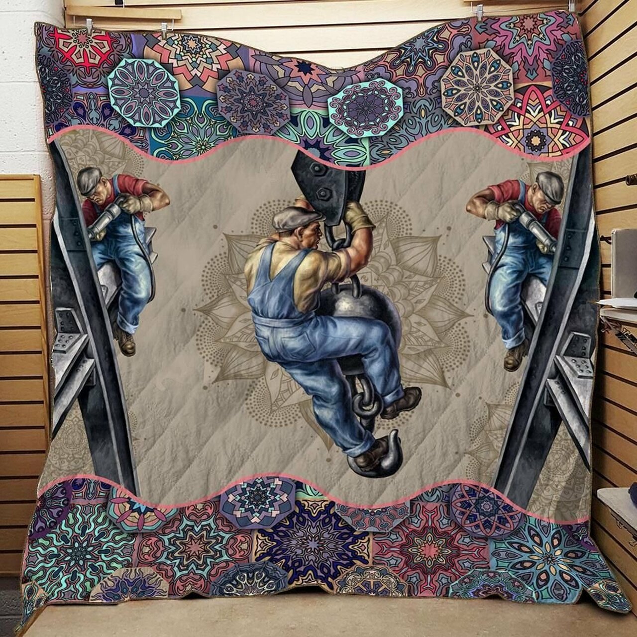 Personalized Mh Ironworker Planket Quilt Bedding Set for Home Decoration and Gifts for Family