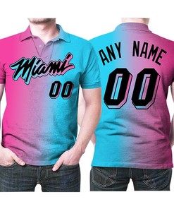 Personalized Miami Heat Any Name 00 Nba 2020 City Edition Split Pink Blue Jersey Inspired Style Polo Shirt
