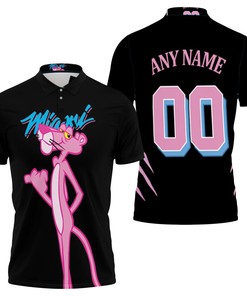 Personalized Miami Heat Pink Panther Mashup Any Name 00 Black Jersey Inspired Style Polo Shirt