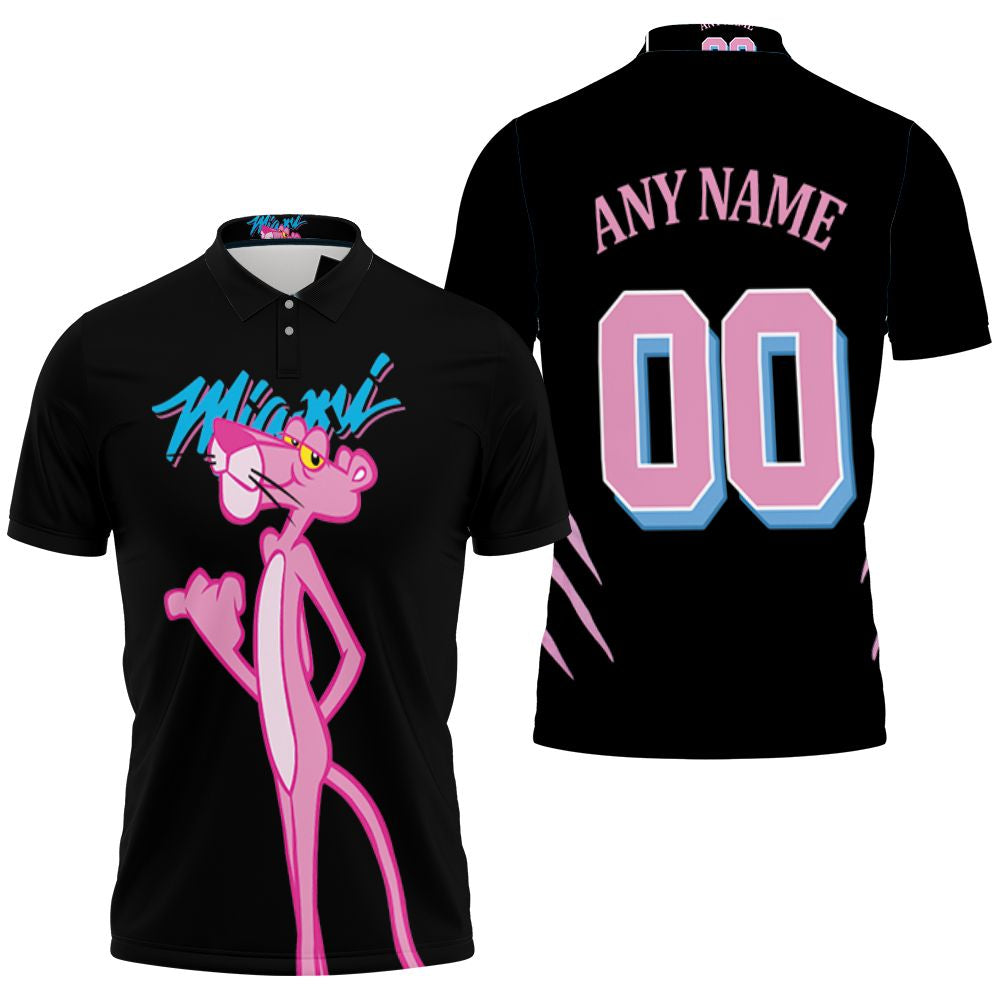 Personalized Miami Heat Pink Panther Mashup Any Name 00 Black Jersey Inspired Style Polo Shirt