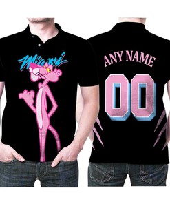 Personalized Miami Heat X Pink Panther Mashup Any Name 00 Black Jersey Inspired Style Polo Shirt
