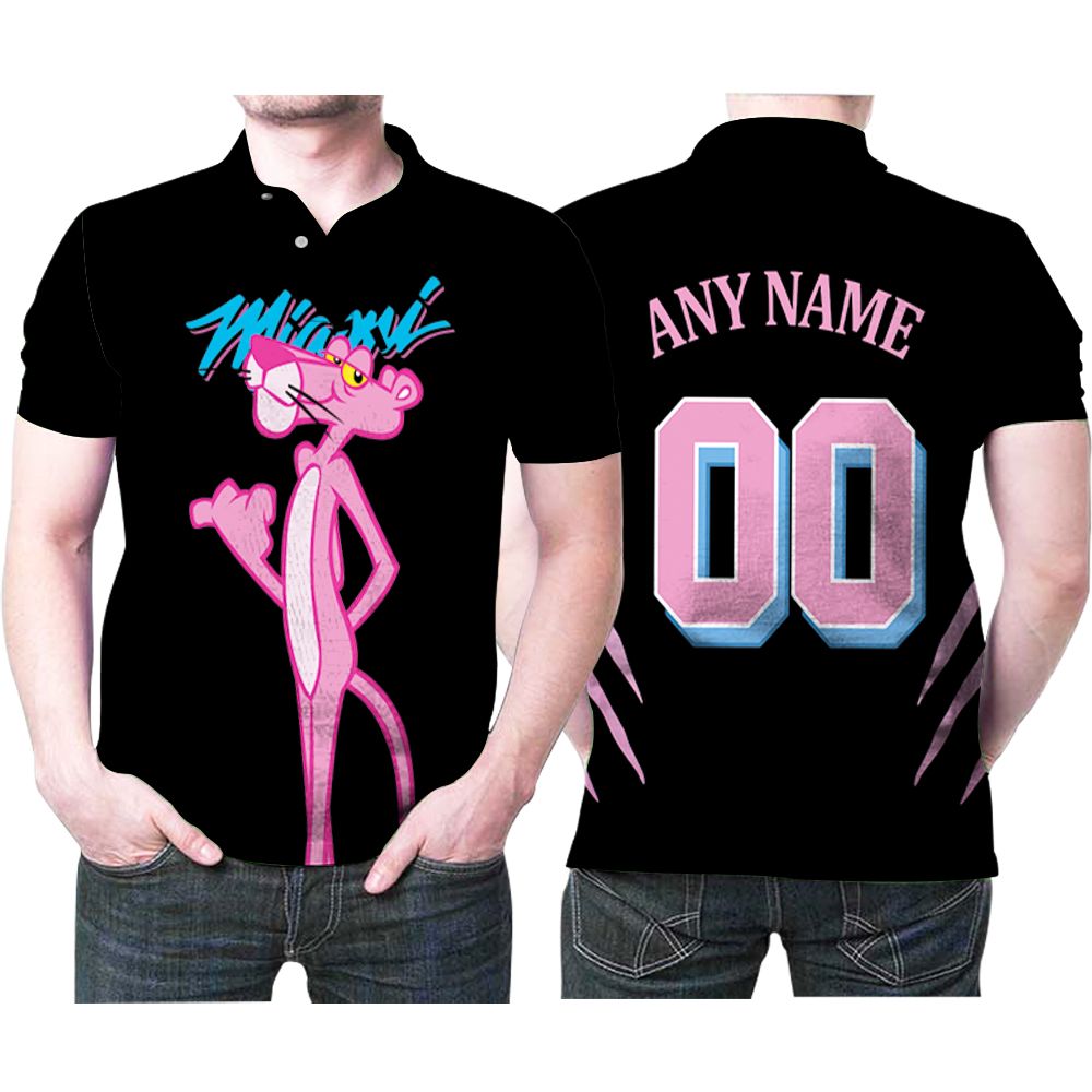 Personalized Miami Heat X Pink Panther Mashup Any Name 00 Black Jersey Inspired Style Polo Shirt