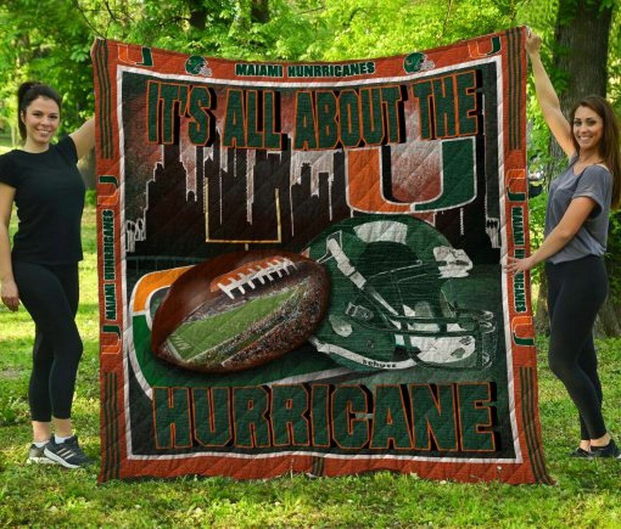 Personalized Miami Hurricanes Quilt Bedding Set Great Gifts for Family and Bedroom Decor
