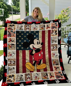 Personalized Mickey Mouse Flag Us Quilt Bedding Set - Gifts for Family Bedroom Decor