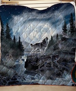 Personalized Moon Wolf Quilt Bedding Set - Great for Bedroom Decor and Family Gifts