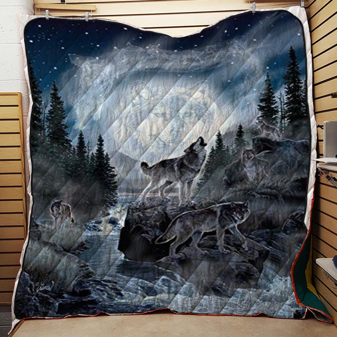 Personalized Moon Wolf Quilt Bedding Set - Great for Bedroom Decor and Family Gifts
