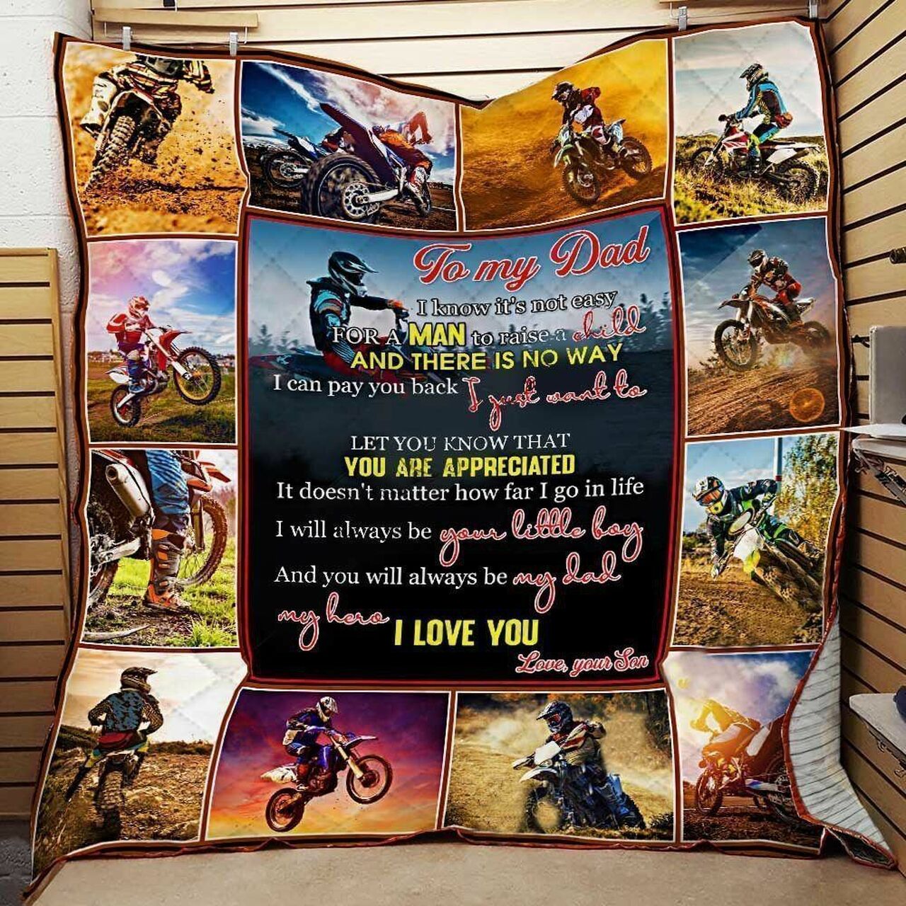 Personalized Motorcross From Son To Dad You Always Be My Hero Quilt Bedding Set Blanket Meaningful Gifts For Dad