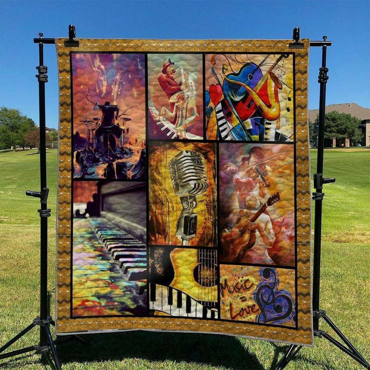Personalized Music Note Quilt Bedding Set for Bedroom Decor and Family Gifts, Ideal for Home Decoration and Picnic