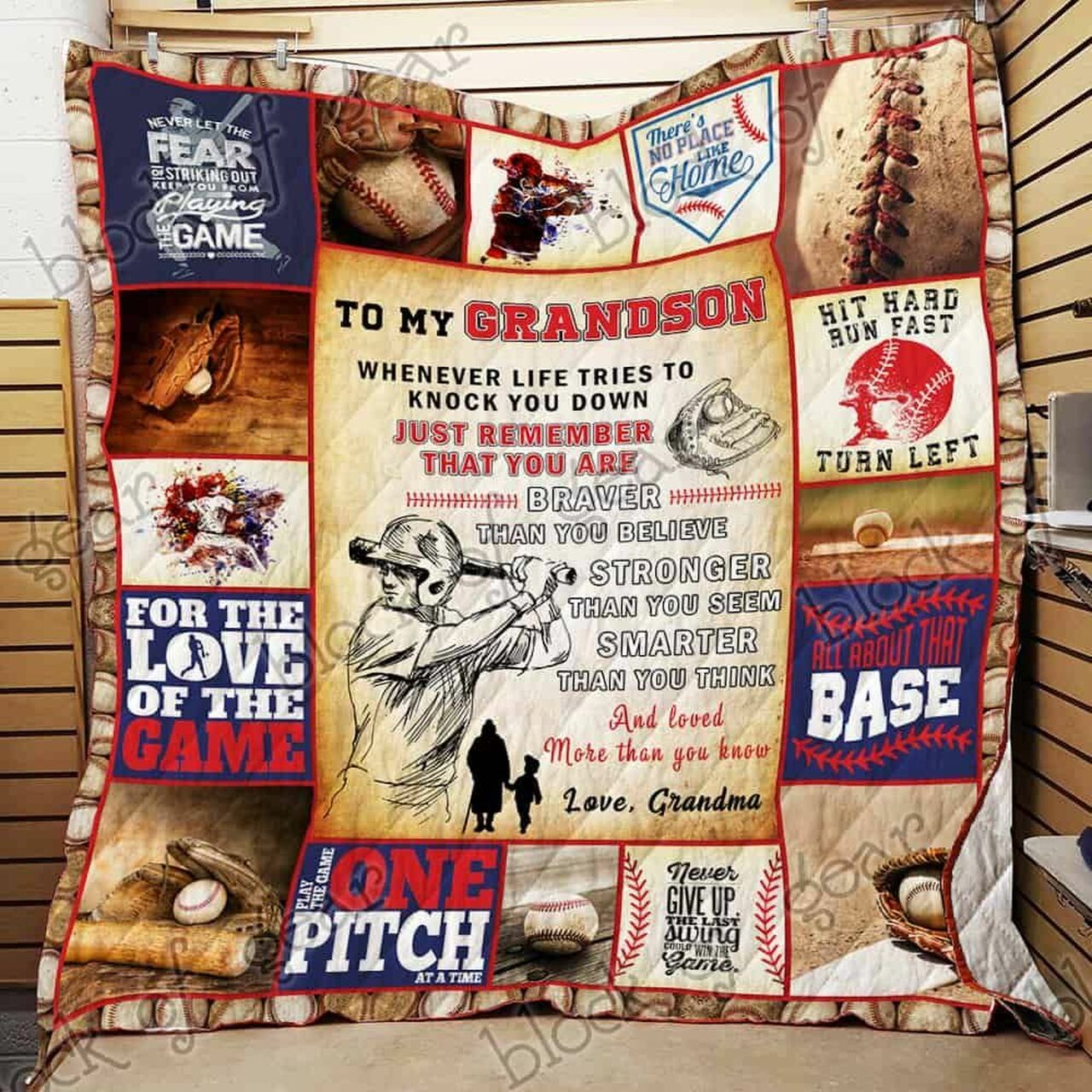Personalized My Baseball Grandson Quilt Bedding Set - Ideal for Home & Picnic, Gifts for Family