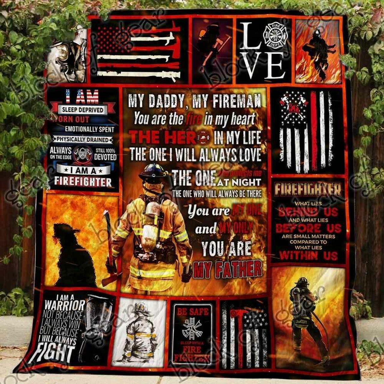 Personalized My Daddy My Fireman Quilt Bedding Set for Bedroom Decor and Family Gifts