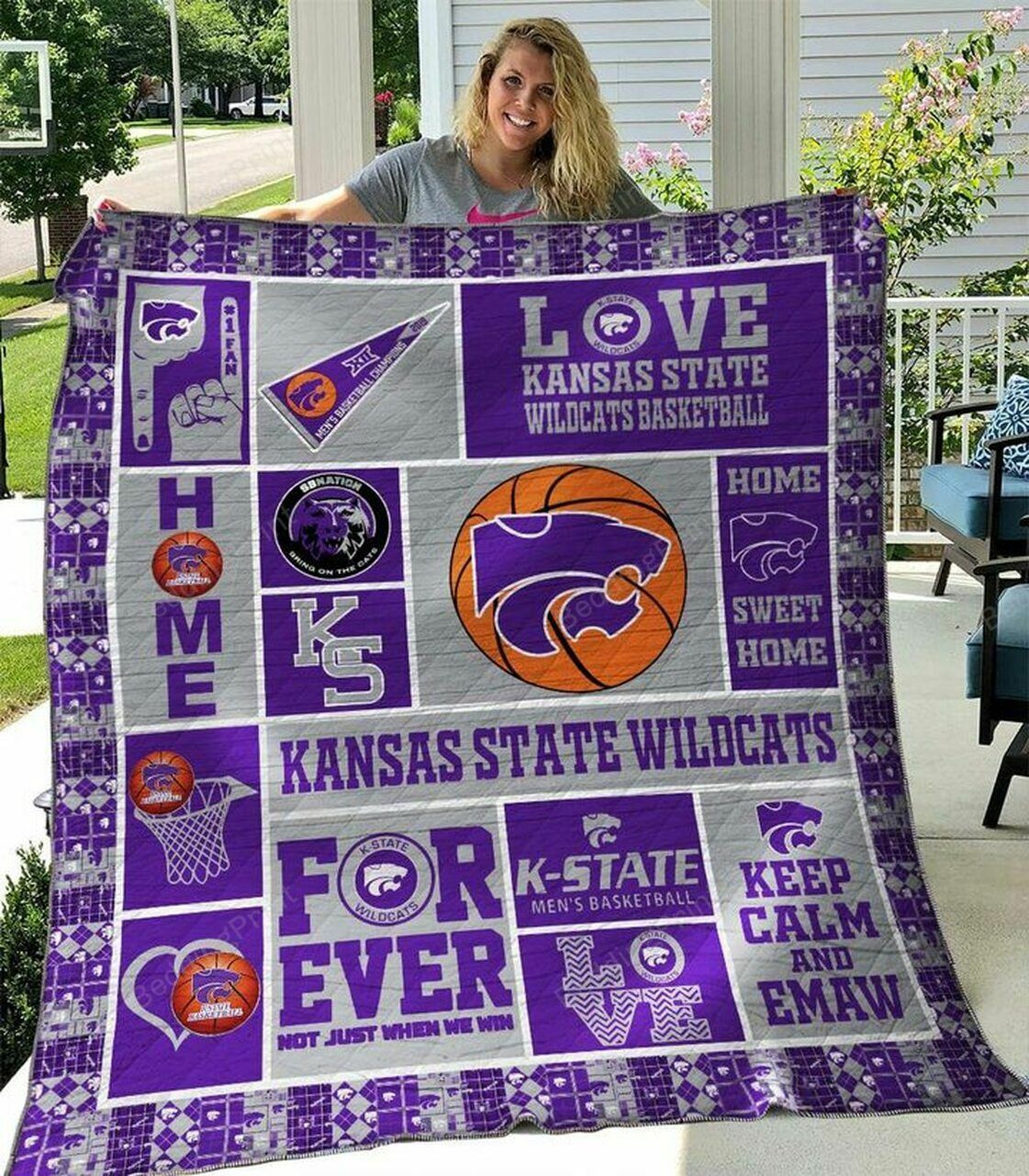 Personalized NCAA Kansas State Wildcats Quilt Bedding Set Blanket Home Decor