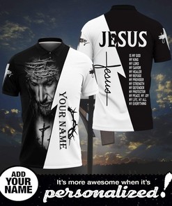 Personalized Name B&W Jesus Is My God Polo Shirt