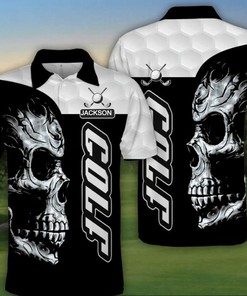 Personalized Name Black White Skull Golf Polo Shirt