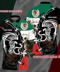 Personalized Name Mexico Eagle Black Green Polo Shirt
