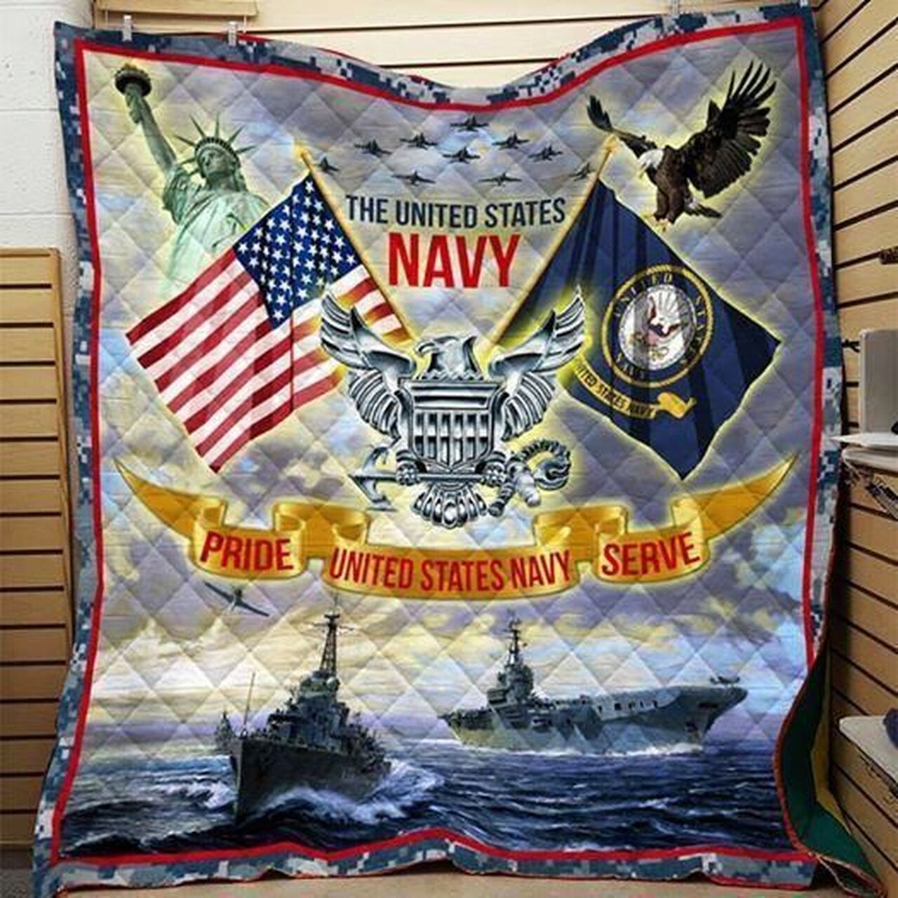 Personalized Navy Quilt Blanket Bedding Set - Great for Bedroom Decor and Family Gifts