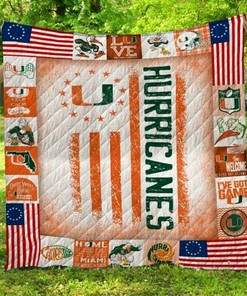 Personalized Ncaa Miami Hurricanes Quilt Bedding Set Gift for Fans