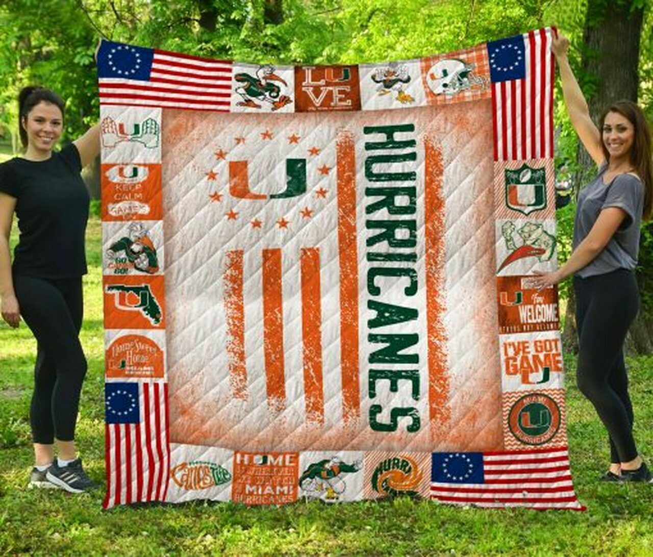 Personalized Ncaa Miami Hurricanes Quilt Bedding Set Gift for Fans