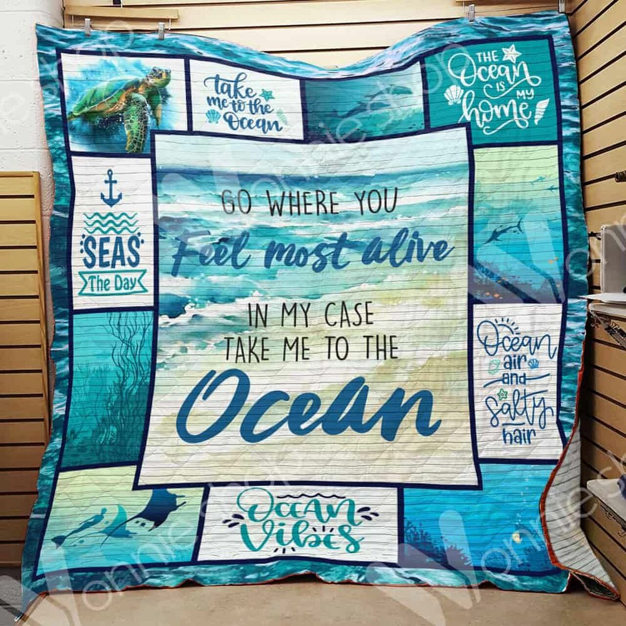 Personalized Ocean Quilt Bedding Set Blanket for Home Decoration & Picnic, Great Gifts for Family