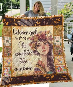 Personalized October Hippie Girl Quilted Bedding Set Blanket for Home Decoration and Family Gifts