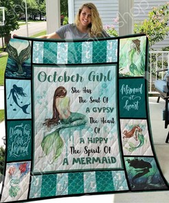 Personalized October Mermaid Quilt Blanket Bedding Set - Great for Bedroom Decor and Family Gifts