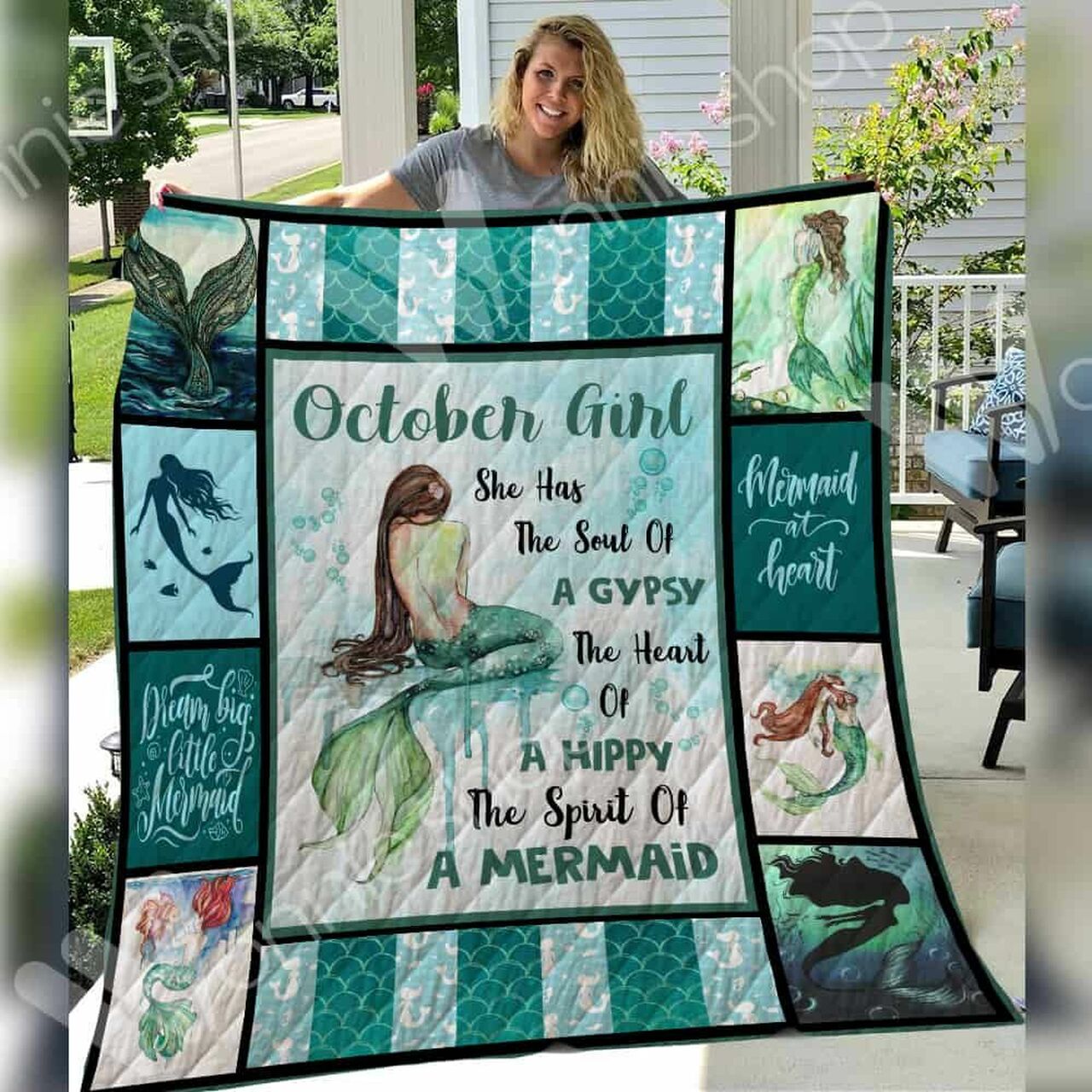 Personalized October Mermaid Quilt Blanket Bedding Set - Great for Bedroom Decor and Family Gifts