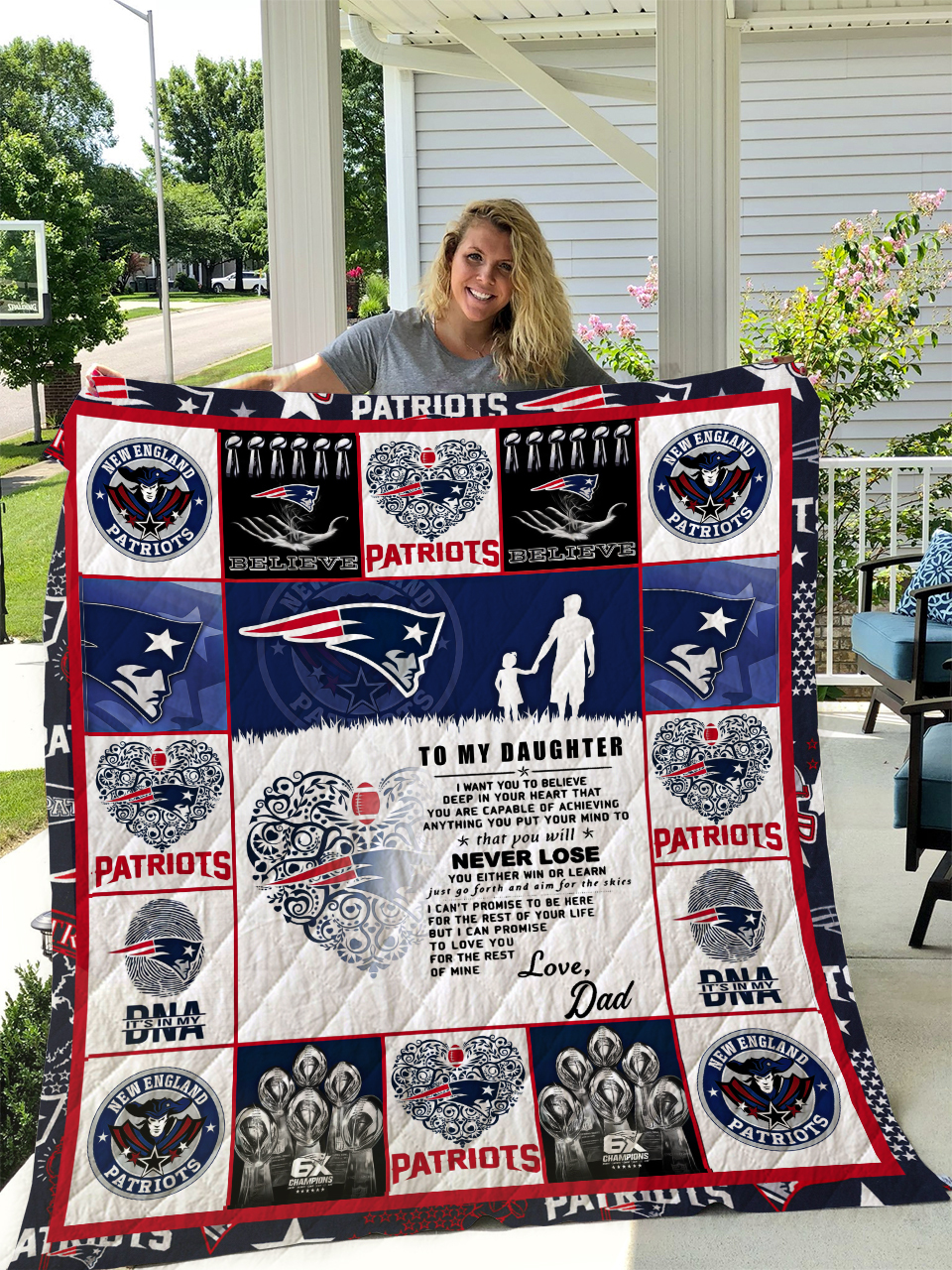 Personalized Patriots To My Daughter Love Dad Quilt Bedding Set - Great for Bedroom Decor and Family Gifts