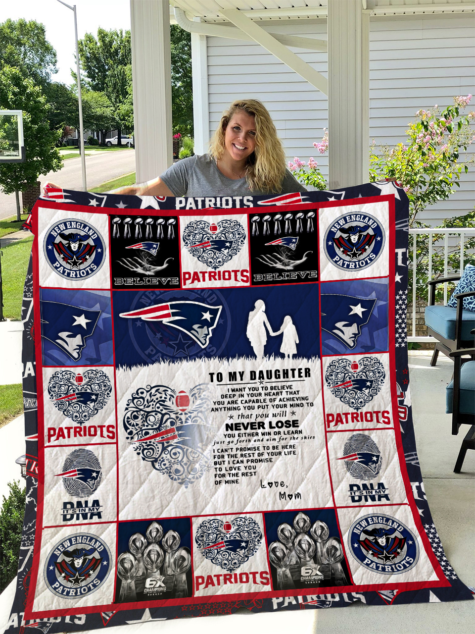 Personalized Patriots To My Daughter Love Mom Quilt Bedding Set - Perfect for Bedroom Decor and Family Gifts