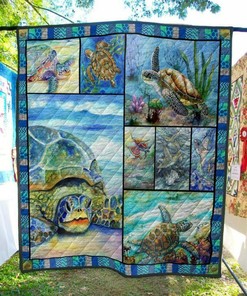 Personalized Peaceful Turtle Quilt Blanket Bedding Set - Great for Bedroom Decor and Family Gifts