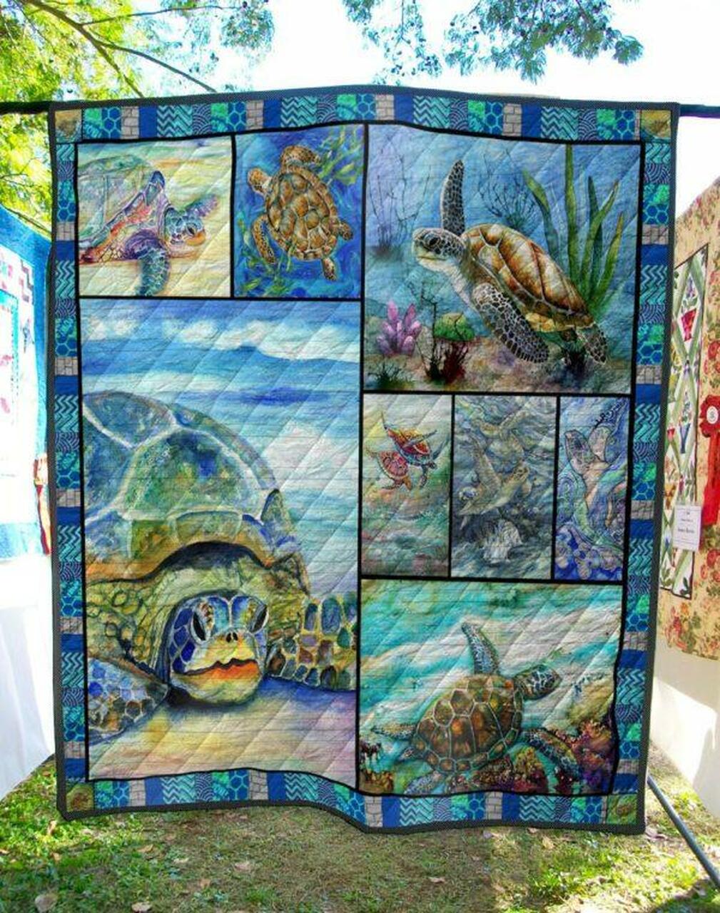 Personalized Peaceful Turtle Quilt Blanket Bedding Set - Great for Bedroom Decor and Family Gifts
