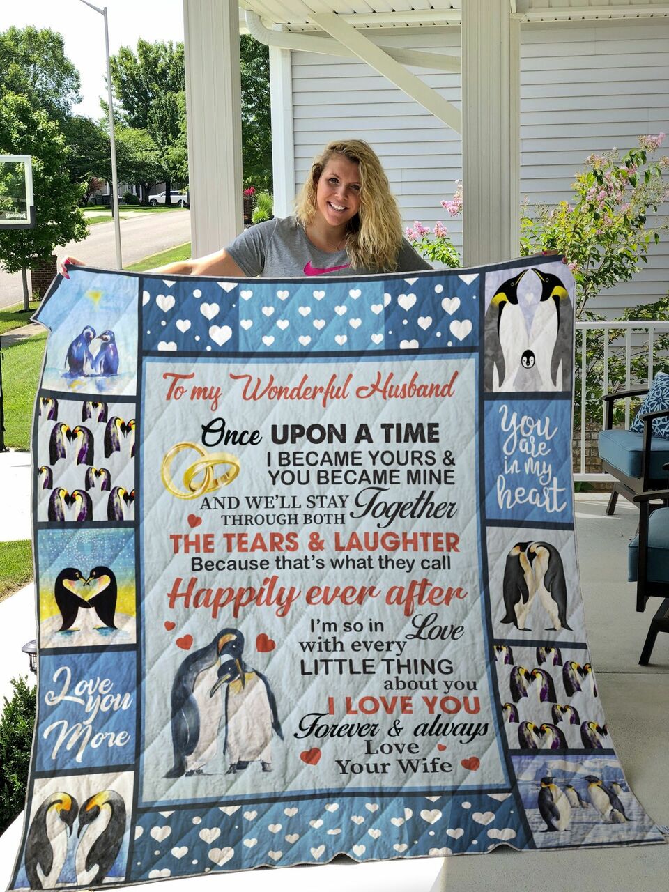 Personalized Penguin To My Husband Quilt Bedding Set Blanket From Wife I Love You Forever And Always