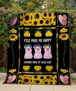 Personalized Pigs Make Me Happy 2 Pig Quilt Bedding Set - Suitable for Home Decoration and Family Gifts