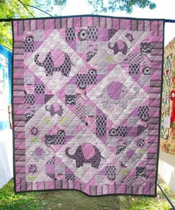 Personalized Pink Angel Elephant Quilt Bedding Set Blanket for Home Decoration and Family Gifts