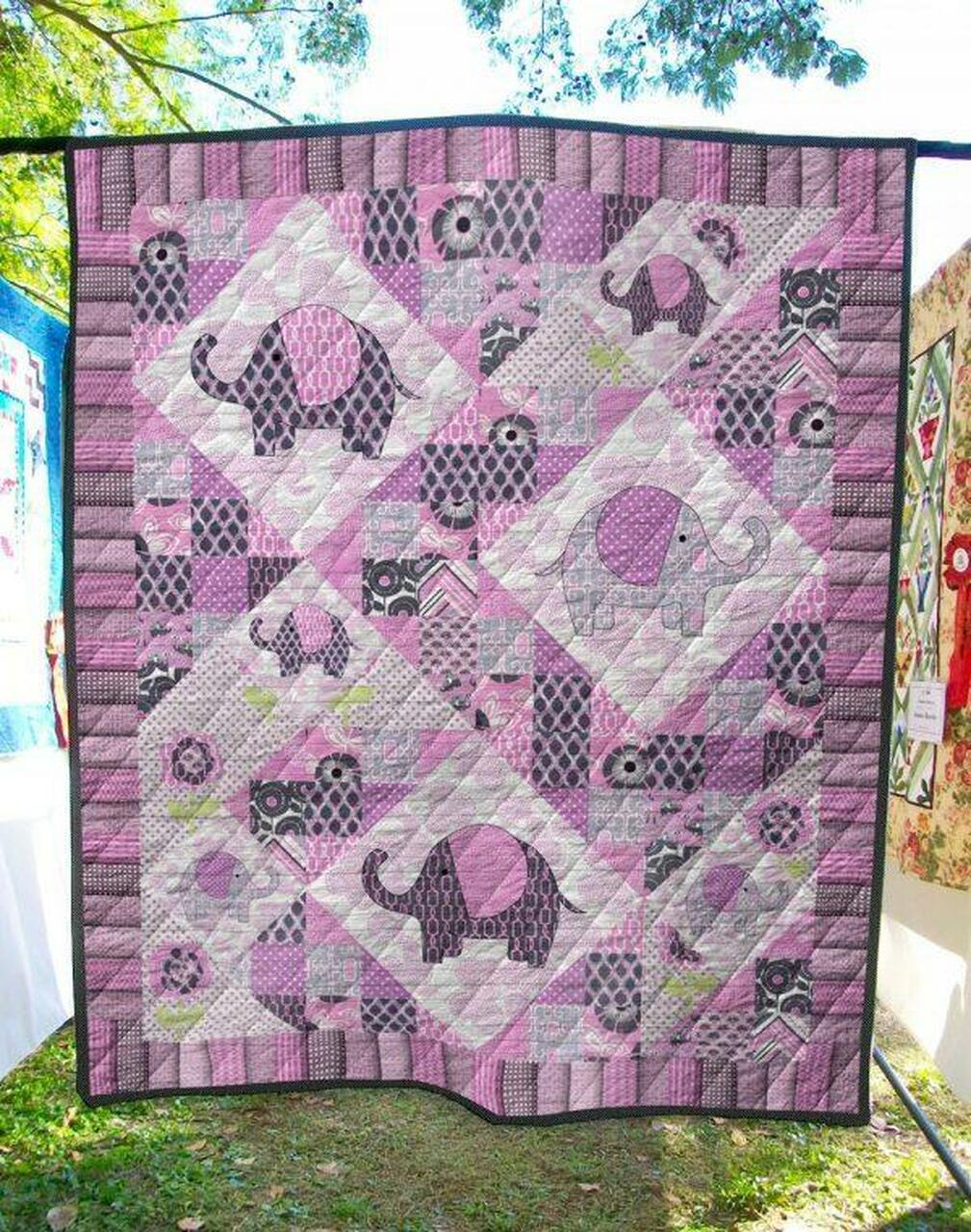 Personalized Pink Angel Elephant Quilt Bedding Set Blanket for Home Decoration and Family Gifts