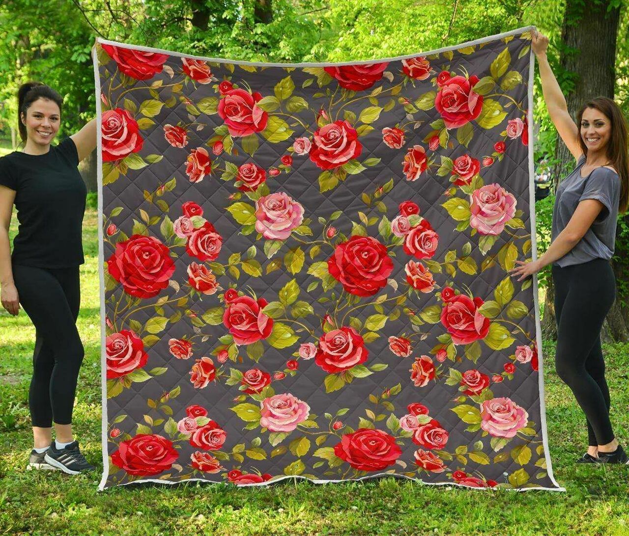 Personalized Pink Red Rose Floral Quilt Bedding Set - Great for Bedroom Decor and Family Gifts