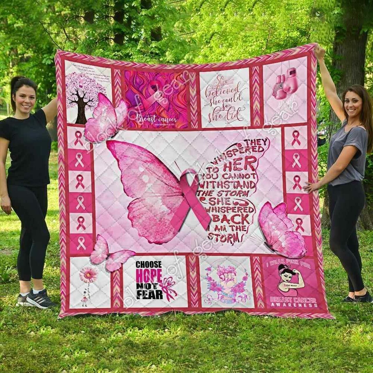 Personalized Pink Warrior Breast Cancer Quilt Bedding Set for Home Decoration and Family Gifts