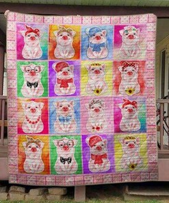 Personalized Pinkyyy Pig Quilt Bedding Set Blanket for Home Decor and Picnics, Great Gifts for Family