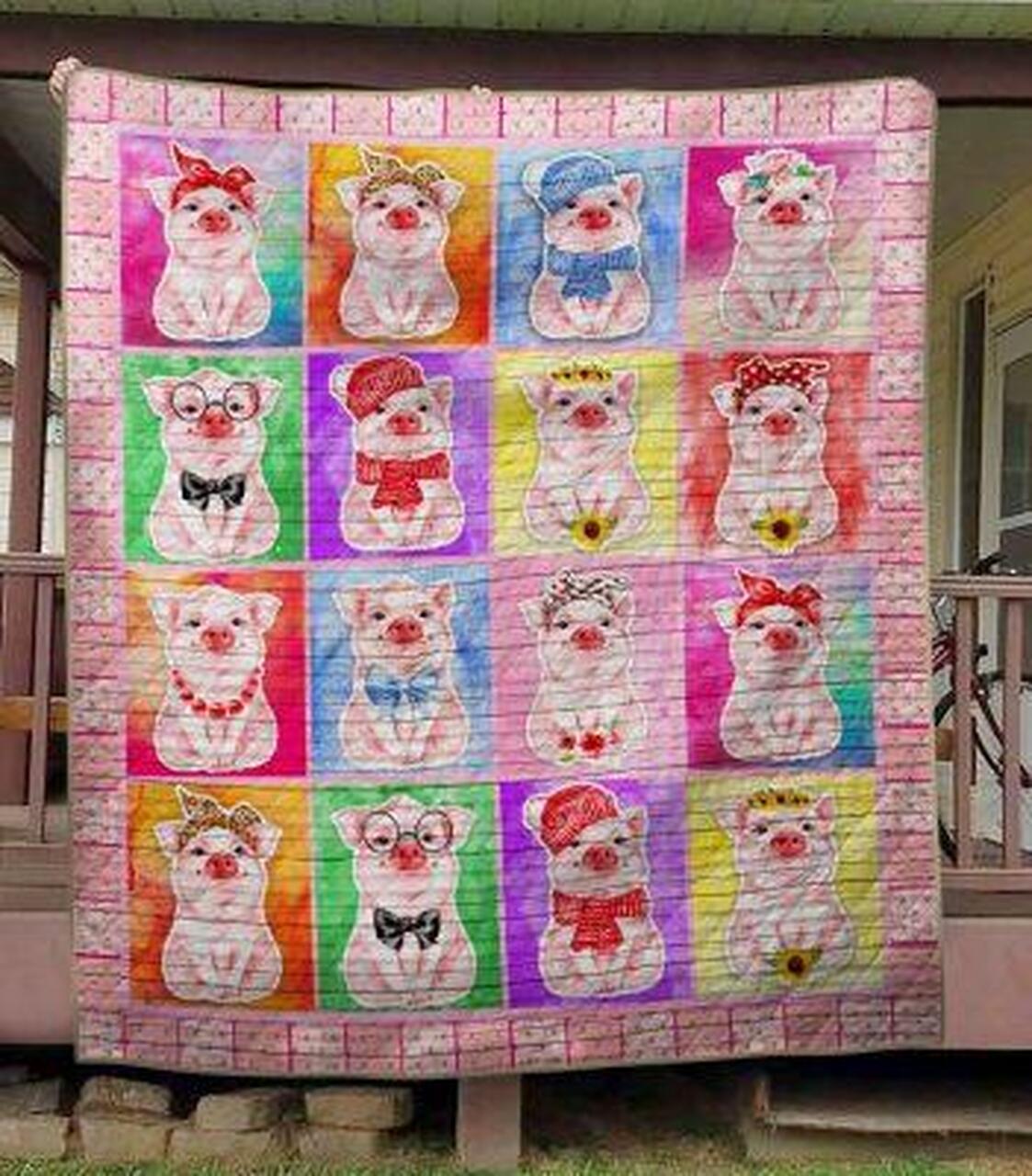 Personalized Pinkyyy Pig Quilt Bedding Set Blanket for Home Decor and Picnics, Great Gifts for Family