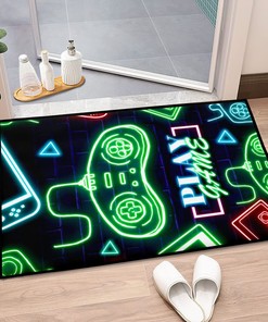 Personalized Play Game Area Rug Bedroom Living Room, Gaming Neon Pattern Boys Playroom Floor Mats